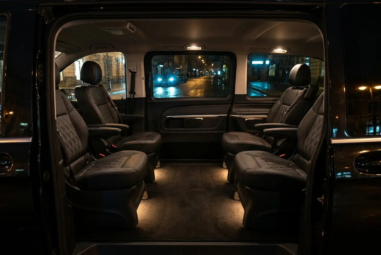 Interior of the luxury van class transfer vehicle.