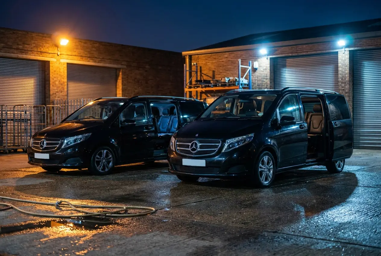 Transfer vehicles being prepared before the shift.